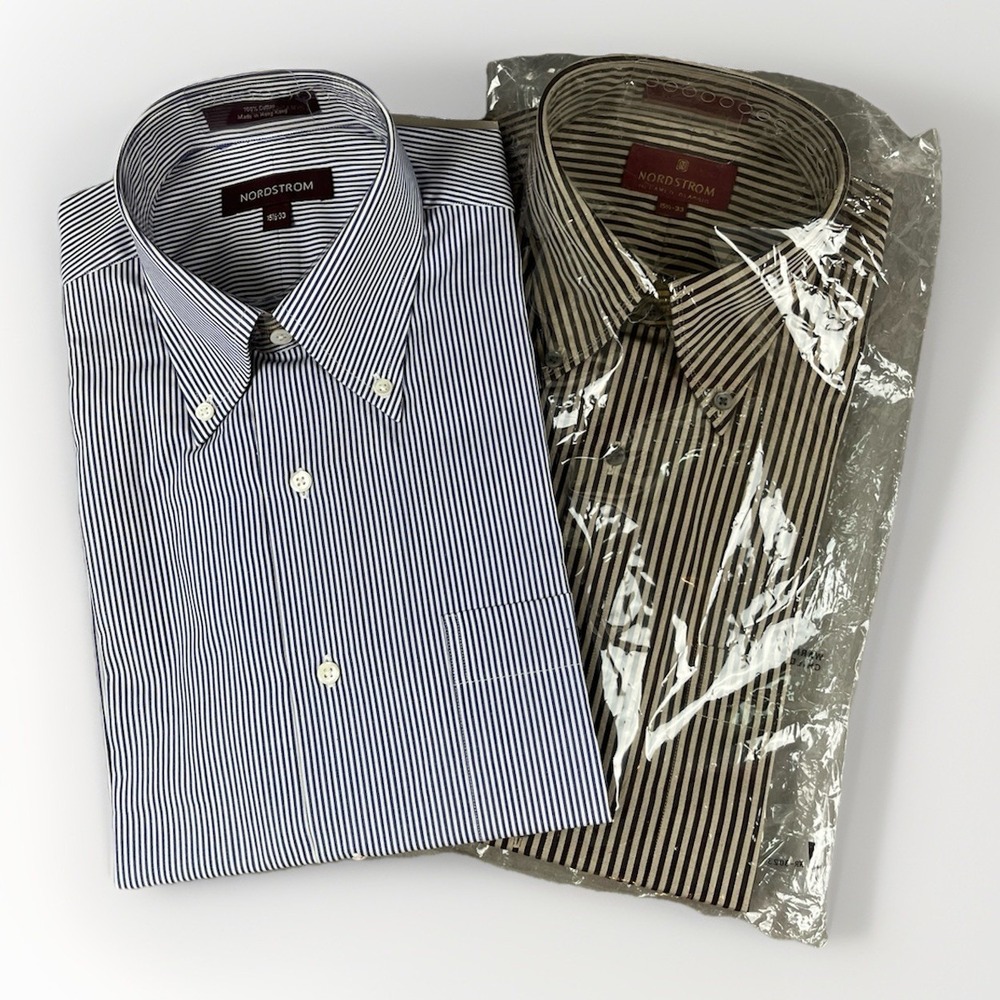 Nordstrom Dress Shirt Men's 15.5-33" Striped Button Down Collar Pocket -Lot of 2